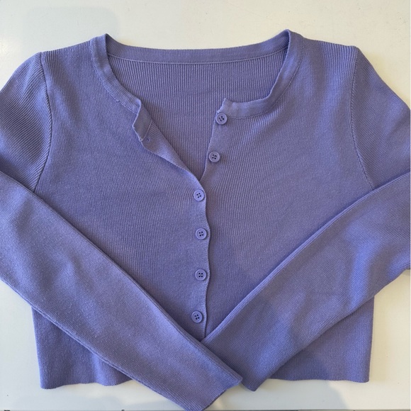 Purple Cropped Knitwear Cardigan Button-Up Style - Picture 2 of 2